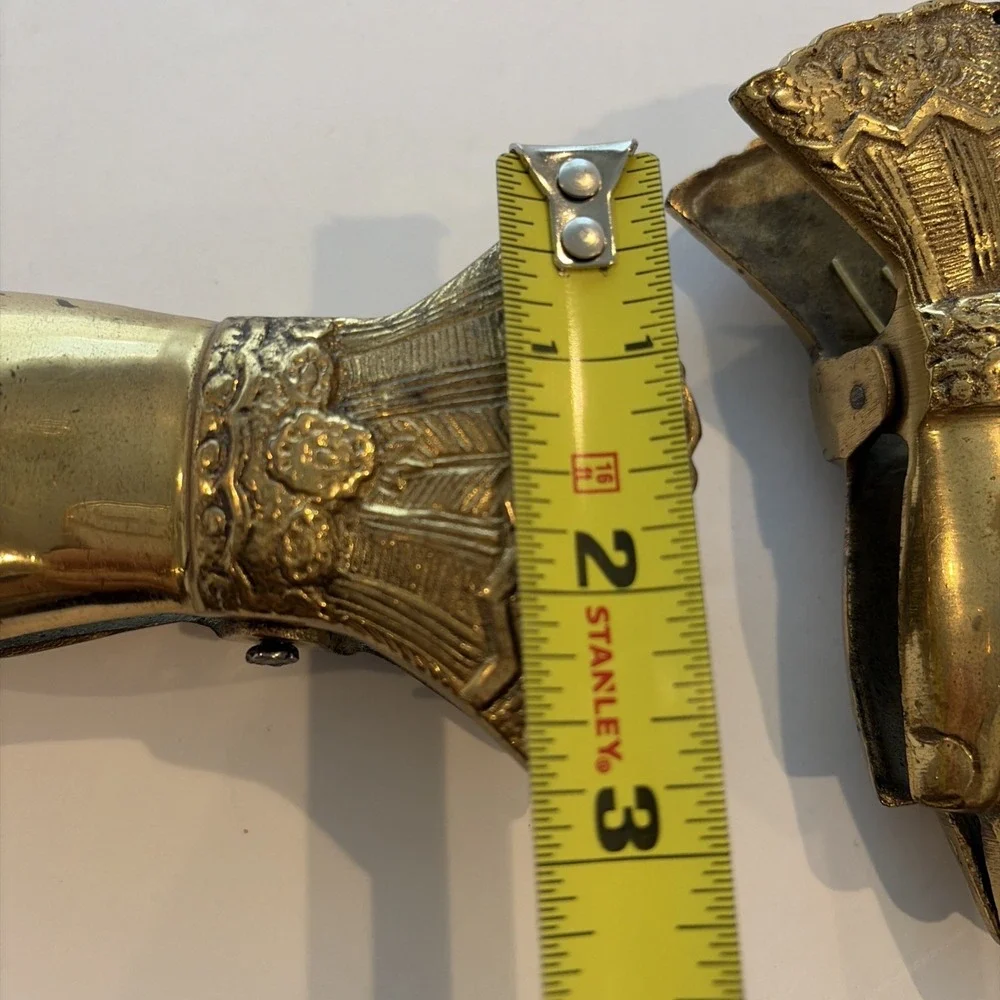 Vintage Brass Hand Shaped Spring Clips Pair Ruffled Cuff Design